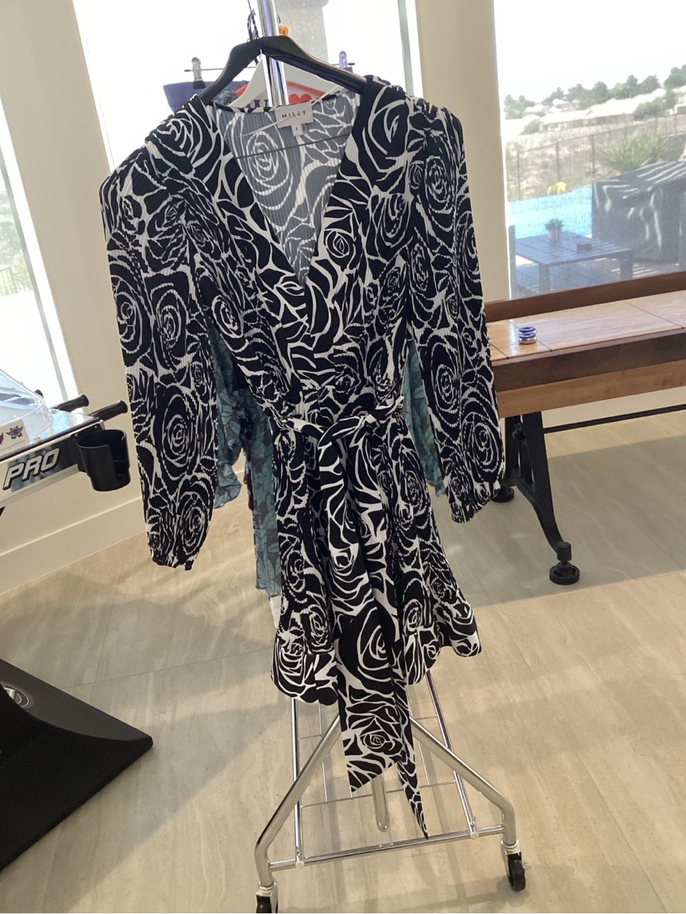 Milly black, white floral mini dress
